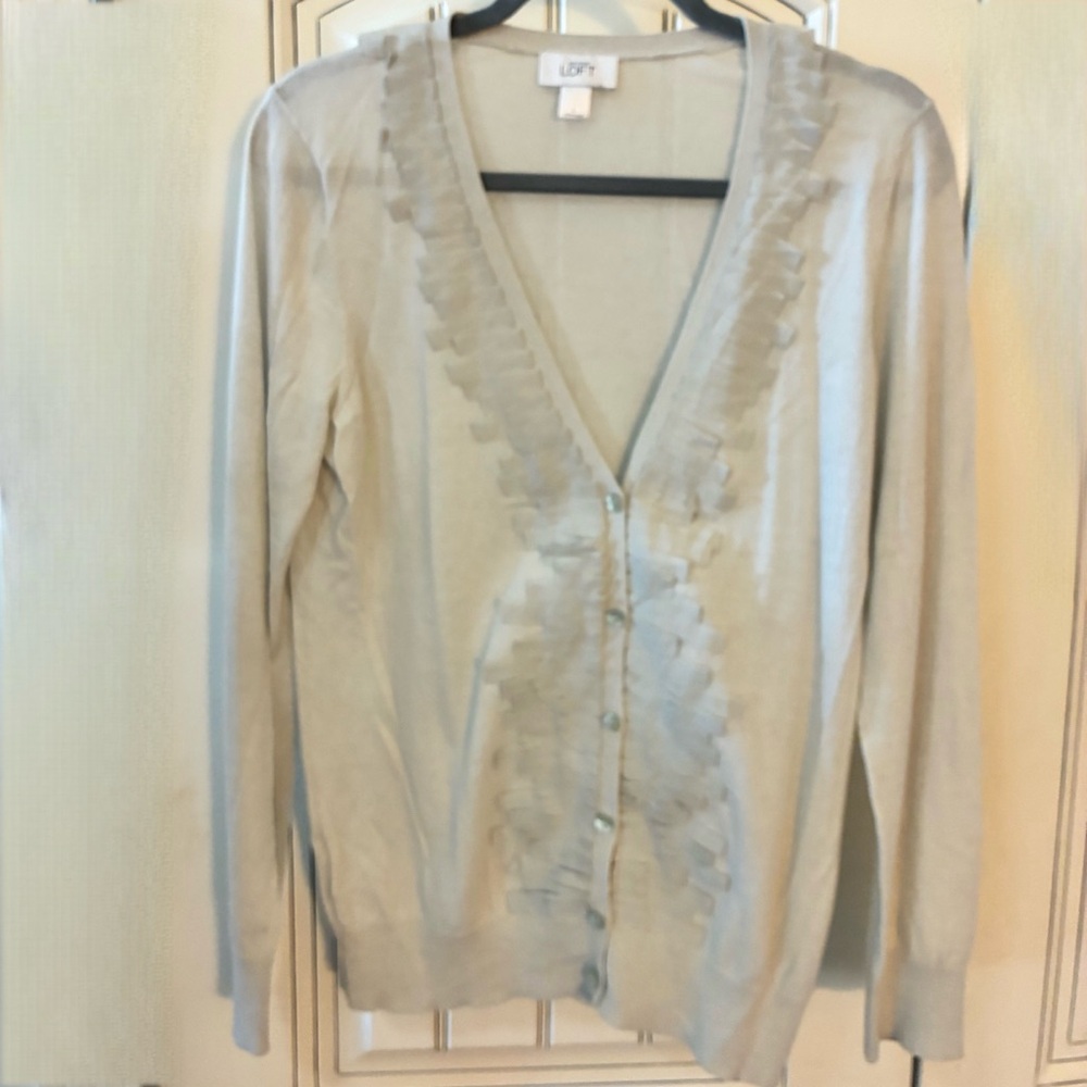 Loft Women's Light Gray Ruffle Cardigan